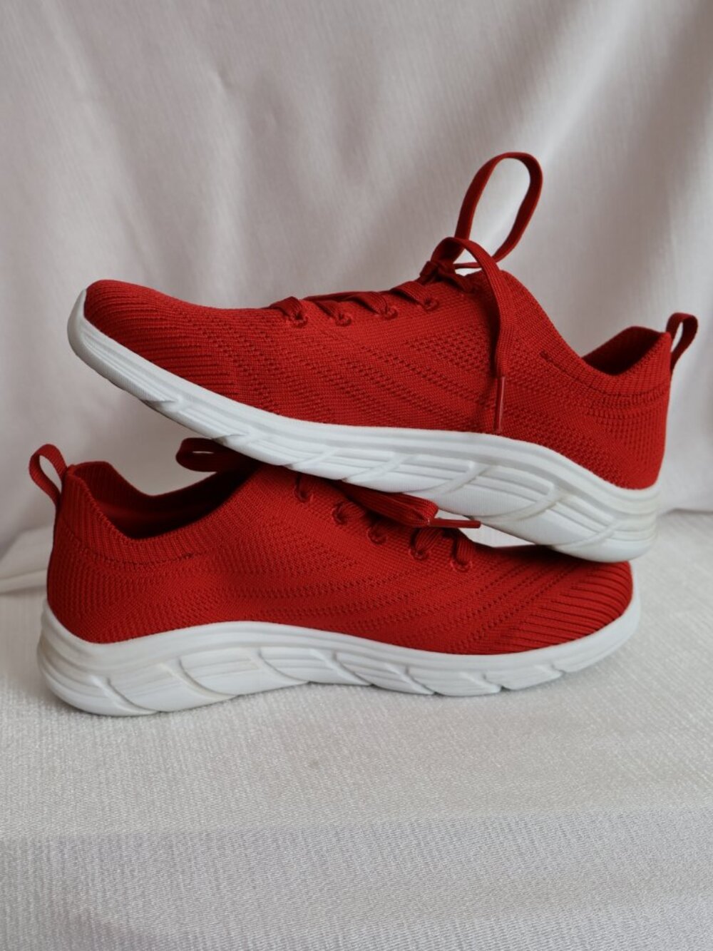 Size 6.5 - Skechers Bobs Lace up Runners - Red and White Sneakers - Picture 5 of 11